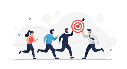 Obraz premium Team running towards a target, business goals and success concept