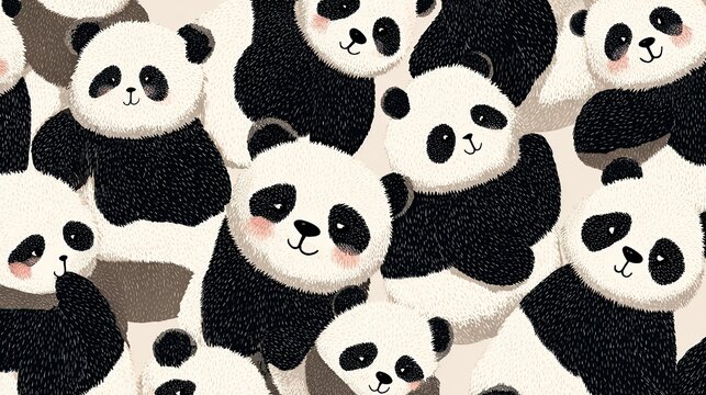 Cute cartoon pandas in playful seamless pattern