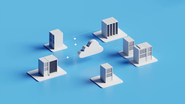 motion graphics of cloud computing network with data transfer animation. 3D loops animation