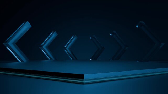 animated looping futuristic stage with glowing neon arrow light motion. 3D loops animation