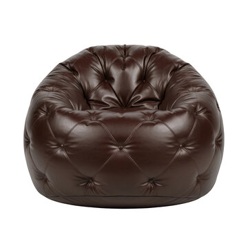 Brown leather bean bag chair isolated on transparent background