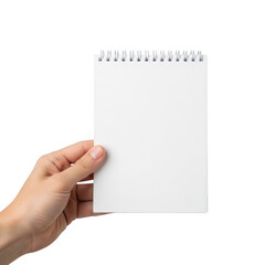 Obraz premium Hand holding a blank notepad isolated on transparent background
