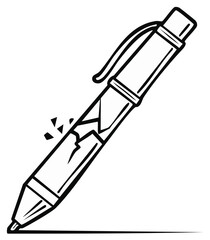 Fototapeta premium Broken Pen Cartoon Illustration, Ink Drawing, Damage, Failure Concept, Office Supplies