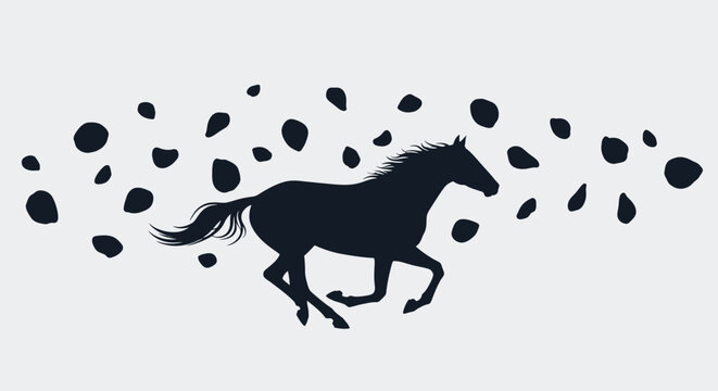 Black Horse Silhouette Running Fast.