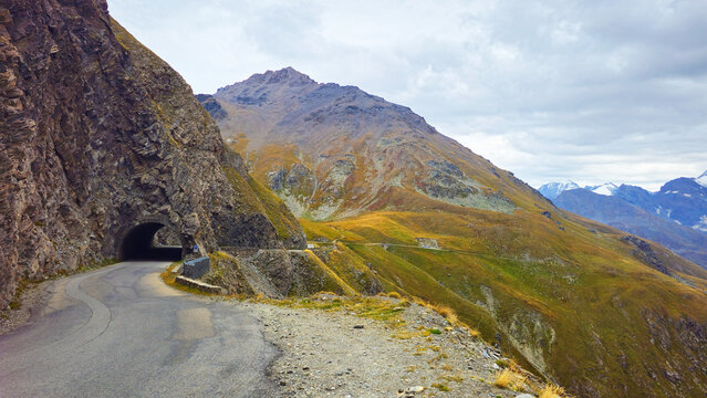 Road entering tunnel on Route du Col de l'Iseran in French Alps, Savoie, France, Europe.