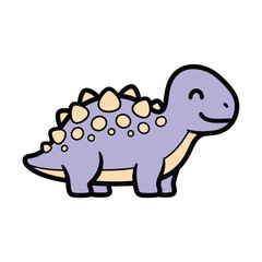 Obraz premium Adorable, cute, happy purple dinosaur with cream-colored spikes and spots, smiling contentedly in a simple, charming cartoon style, isolated on a clean white background.