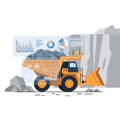 Naklejka premium Smart Mining Dump Truck With Data Visualization
