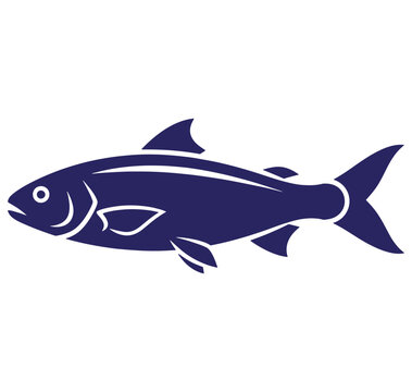 Blue fish swimming horizontally with fins and tail visible