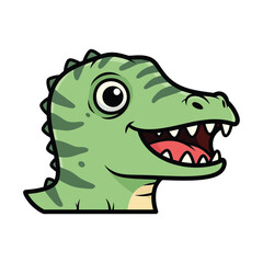Obraz premium Cute cartoon T-Rex dinosaur head with big eyes, sharp teeth, and a happy smile, rendered in a vibrant, flat vector art style, perfect for children's themes and prehistoric adventure designs.