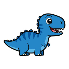 Naklejka premium Adorable cartoon blue Tyrannosaurus Rex dinosaur character with big eyes and a wide smile, depicted in a simple, flat, vector graphic style for children's content and educational purposes.