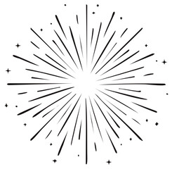 Fototapeta premium Hand-drawn sunburst radiating lines of various lengths with stardust on a white background