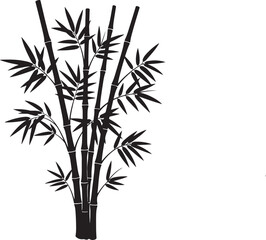 Fototapeta premium Black and white bamboo plant silhouette on a plain background