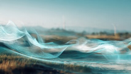 Energy Flow: Abstract Waves Over Blurred Landscape