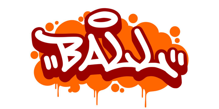 Ball Word Graffiti Tag Illustration in Bold Orange Bubble Style with Dynamic Drip for Urban Basketball Design.