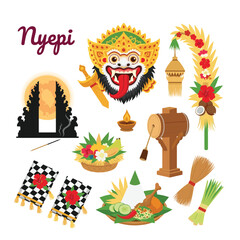 Fototapeta premium Nyepi Bali Culture Pack Aesthetic Spiritual Vibes Island Tradition Illustration