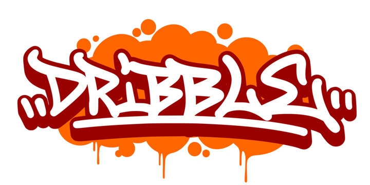 Dribble Word Graffiti Tag Illustration in Orange Bubble Style with Bold Drip for Basketball Streetwear Branding.