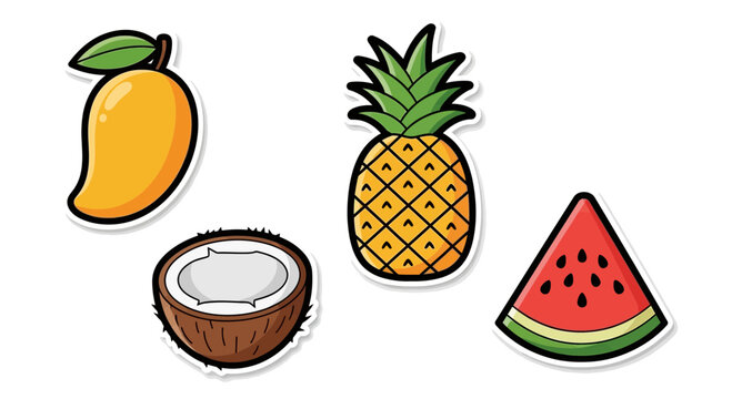 Set of 4 tropical fruit icons vector