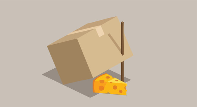 Mouse Trap. Cardboard Box Trap. Cheese Bait. Simple Trap.