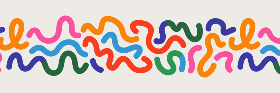 Abstract Color Line Shapes. Squiggle Vector Graphic Design. Wavy Fun Kid Pattern Isolated on a Background. Organic Doodle Ribbon Elements.