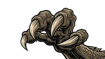 Terrifying monster or animal claw with sharp talons, depicted with a scale-like texture and aggressive posture.