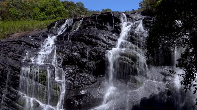 Beaker's falls waterfall at Horton plains Nuwara Eliya Sri Lanka tropical mountain nature landscape 