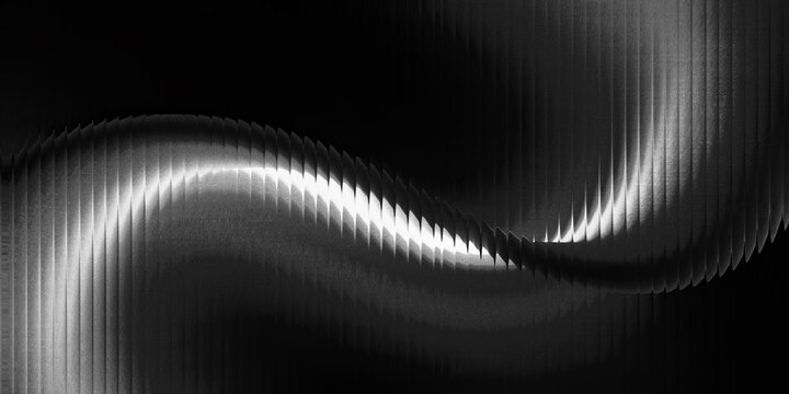 Elegant black and white Glass Ripple Wave with Soft Light Gradient and Futuristic Abstract Distortion Background