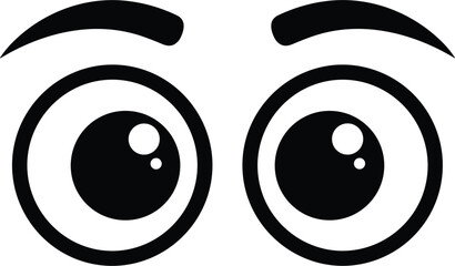 Cartoon Eyes with Eyebrows Expression Icon, Cute Comic Eye Symbol for Emoji, Character Design, and Facial Expression Vector Illustration
