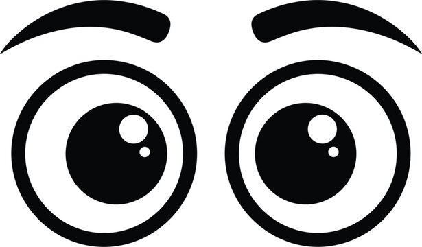 Cartoon Eyes with Eyebrows Expression Icon, Cute Comic Eye Symbol for Emoji, Character Design, and Facial Expression Vector Illustration