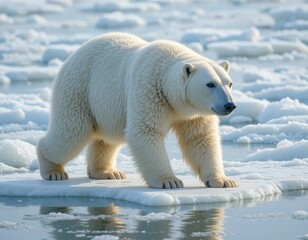 Fototapeta premium Majestic Polar Bear Standing on Iceberg Surrounded by Melting Ice in the Arctic Ocean