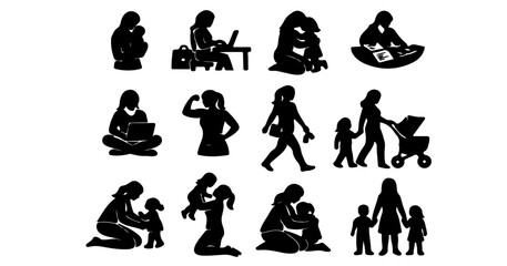 Obraz premium single mother parenting strength silhouette icon pack