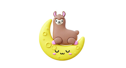 Fototapeta premium Cute Llama Sitting on a Smiling Moon