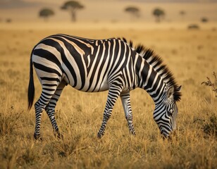 Obraz premium Majestic Zebra Grazing in Golden Savanna Under Soft Evening Light