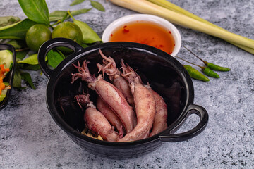 Boiled wild mini calamari snack