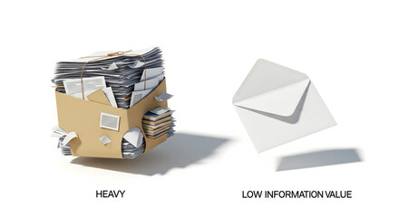 Overflowing cardboard box vs simple white envelope
