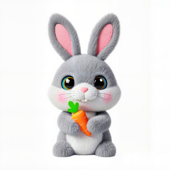 Fototapeta premium Cute fluffy bunny with carrot, for Easter holidays, ideal for children's materials and decorations