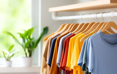 Obraz premium Bright and Tailored Clothing Display in Modern Workspace Environment