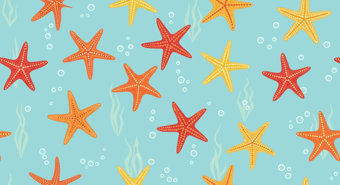 Colorful starfish on blue background.