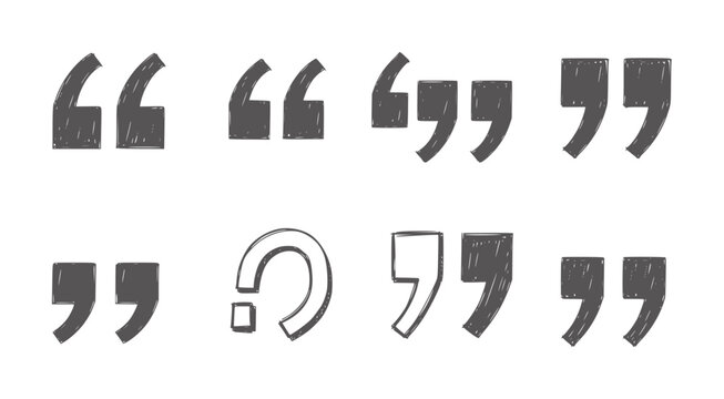 Collection of hand drawn quotation marks and question mark quote punctuation symbol
