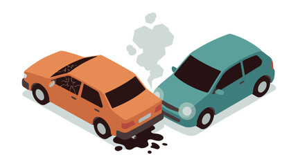 Fototapeta premium Isometric illustration of a car accident with two vehicles colliding