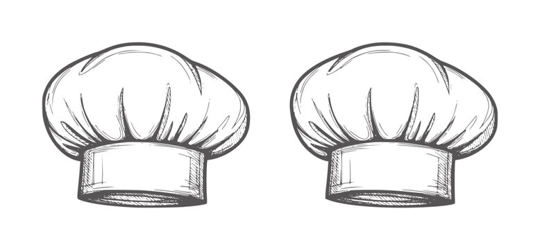 Two hand drawn chef hats in style cooking kitchen uniform