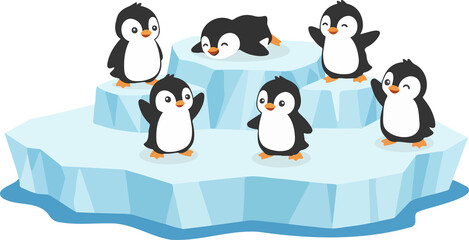Obraz premium Cute Penguins on Iceberg Illustration