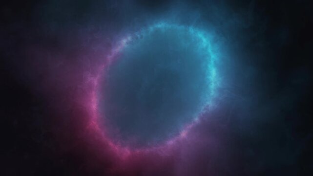 Abstract blue purple ring looping loop animation moon astronomy illustration black background round beat glowing nebula circular motion suggesting cosmic rhythm and energy halo space with soft misty