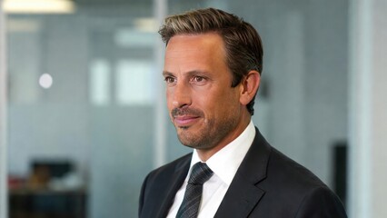Fototapeta premium Confident caucasian male adult in business suit in office setting.