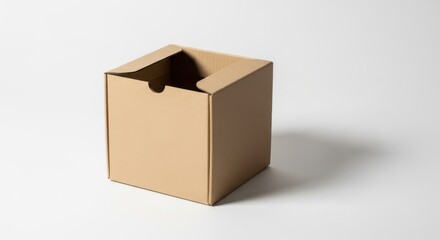 Fototapeta premium Plain brown cardboard container rests open on a bright white surface