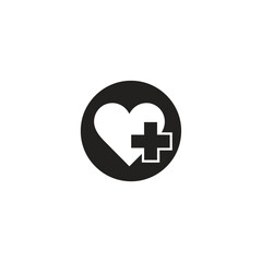 Fototapeta premium Black and white heart icon with a plus sign symbol of healthcare