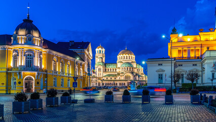 Fototapeta premium Alexander Nevsky Cathedral at sunset in Sofia, Bulgaria.