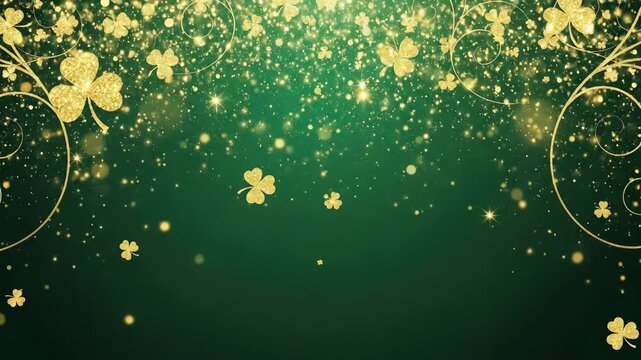 Abstract shimmering background with gold clover and bokeh