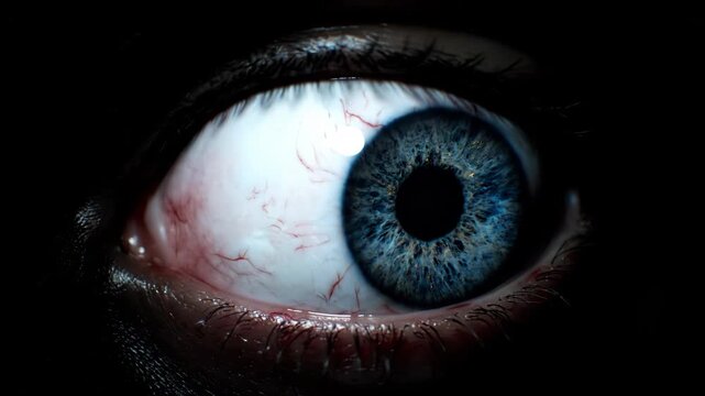 Close-Up of Human Eye with Blue Iris in Dramatic Lighting