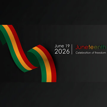 This vibrant graphic design celebrates Juneteenth, commemorating the emancipation of enslaved African Americans with a symbolic ribbon and date.