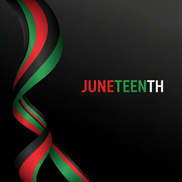 Elegant Juneteenth background design with dynamic red, black, and green ribbons, commemorating emancipation and African American cultural pride.